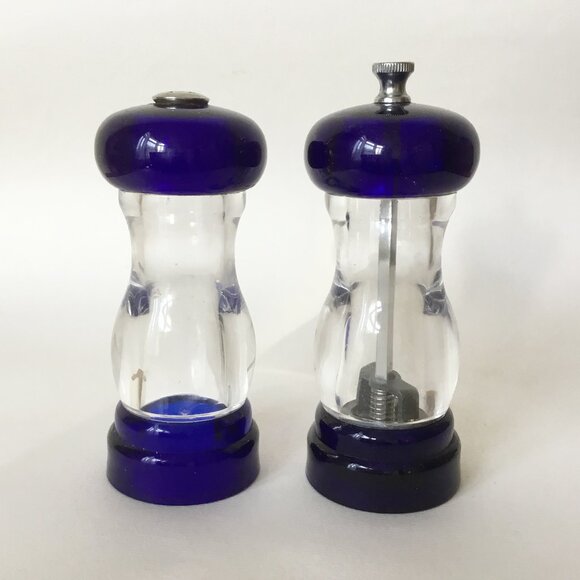 Olde Thompson Blue & Clear Lucite Plastic Acrylic Salt & Pepper Grinder Mill Set - Picture 3 of 9